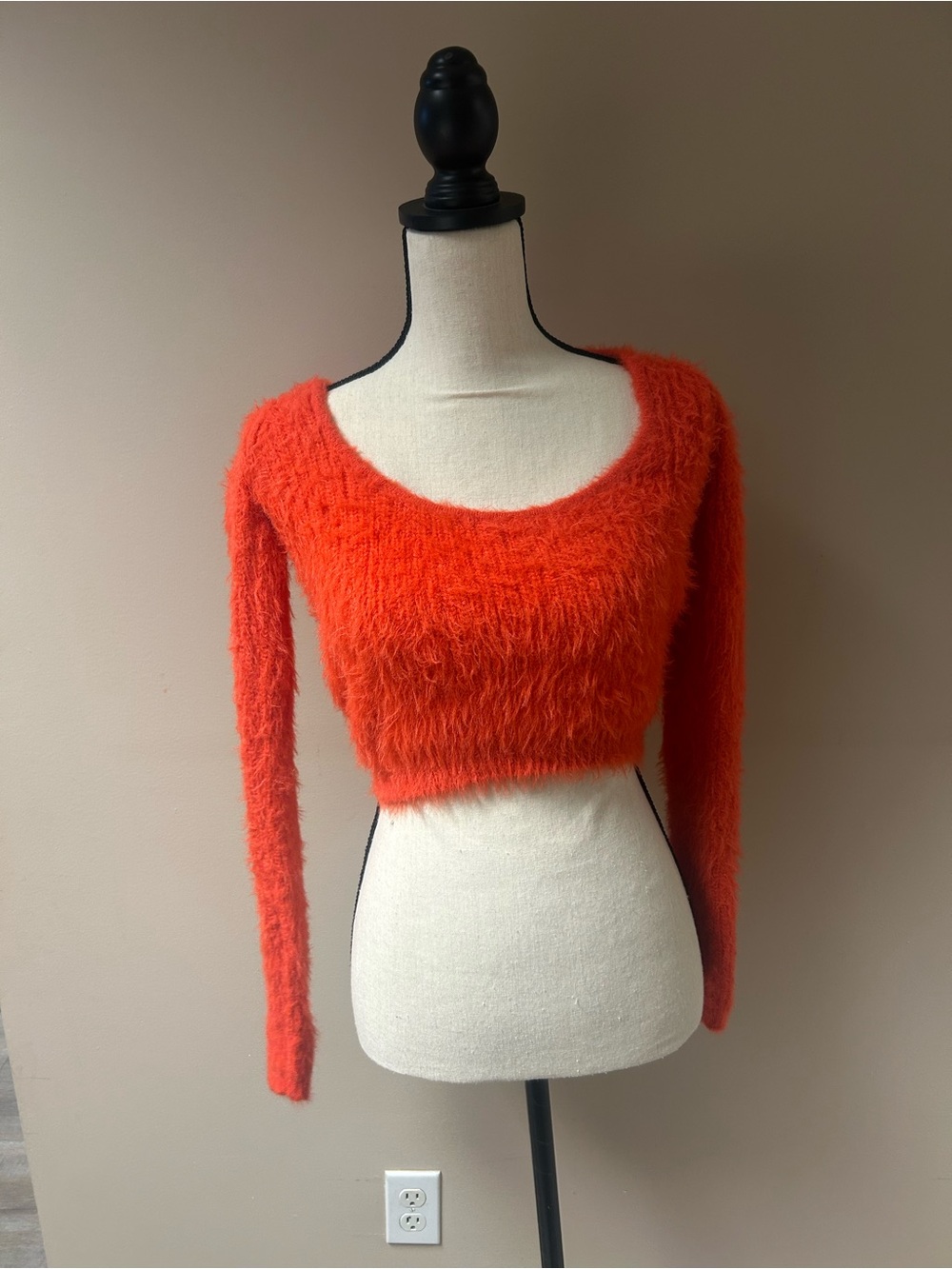 Zara Fuzzy Knit Cropped Sweater - Orange